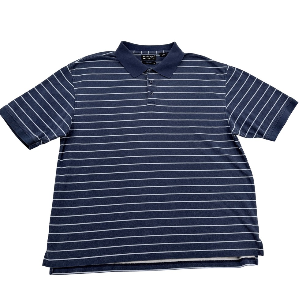 Austin Golf Men XXL Navy Blue Striped Cool Skin Polo Shirt Short Sleeve RN098223